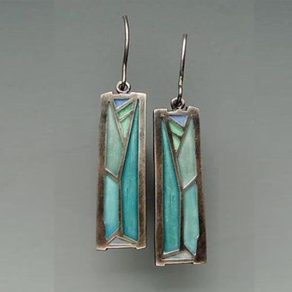 Personalized Retro Thai Silver Opal Earrings Creative Colorful Parquet Earrings