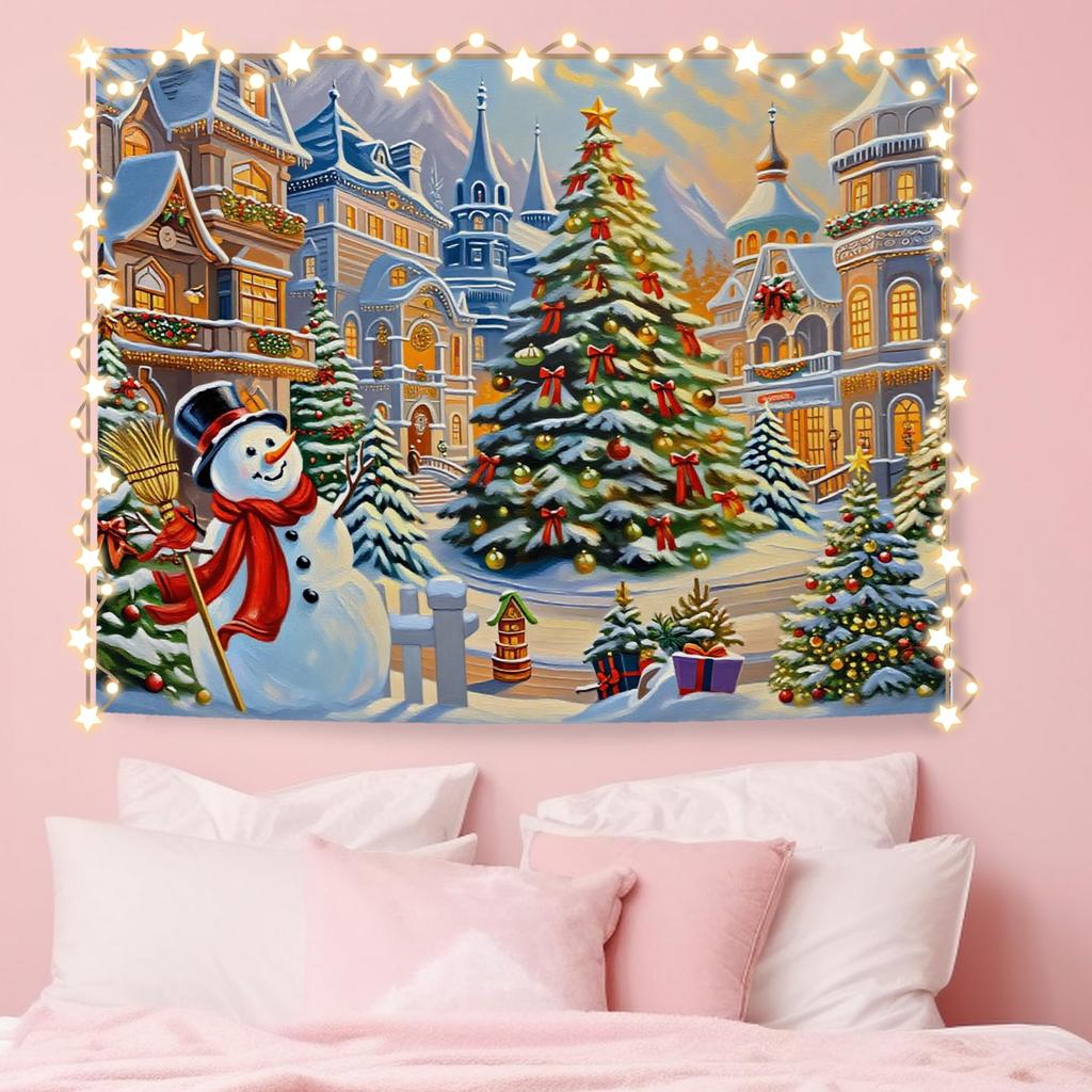 Winter Christmas Deer Tapestry,Rustic Christmas Wall Tapestry For Bedroom, Winter Snowy Forest Xmas Deer Tapestries Wall Hanging
