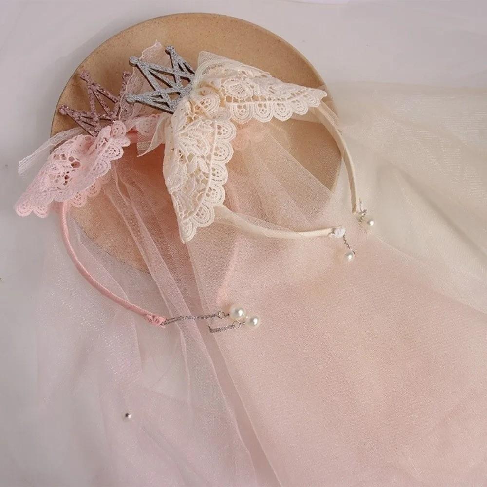 3D Princess Headband Versatile Hair Headband Cute Pearl Crown Girls Birthday Party Photo Props