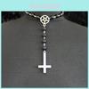 Geometric Alloy Pendant Necklace With Pentagram And Inverted Cross For Women