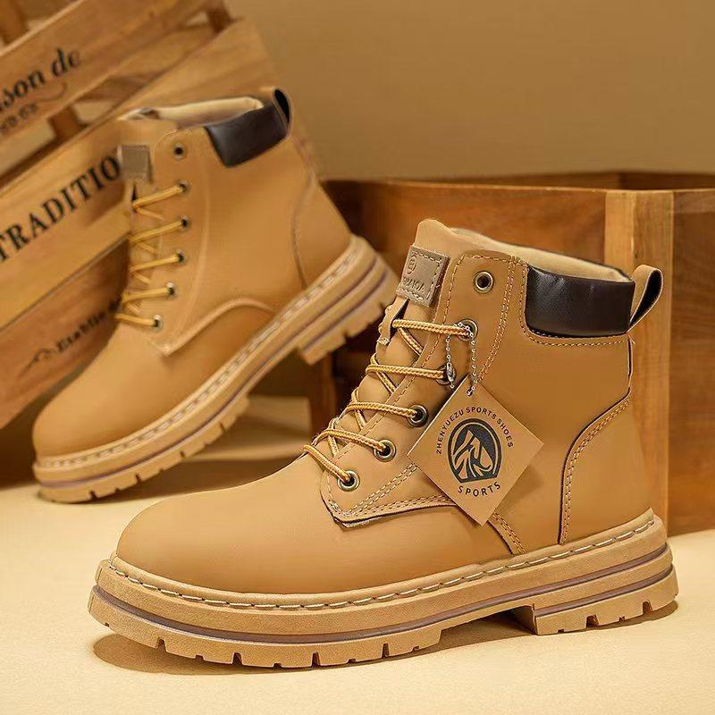 Men's Ankle Boots 2025 Winter Classic British Yellow Boots Platform Lace-up Short Botas Outdoor Anti-slip Working Shoes for Men