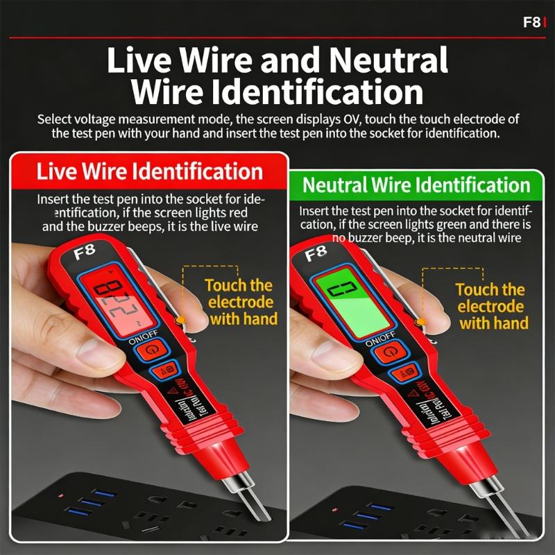 Professional Voltages Detector Pen With Flashlight Visual And Audible Alerts For Quick Wire Testing In Dark Environment