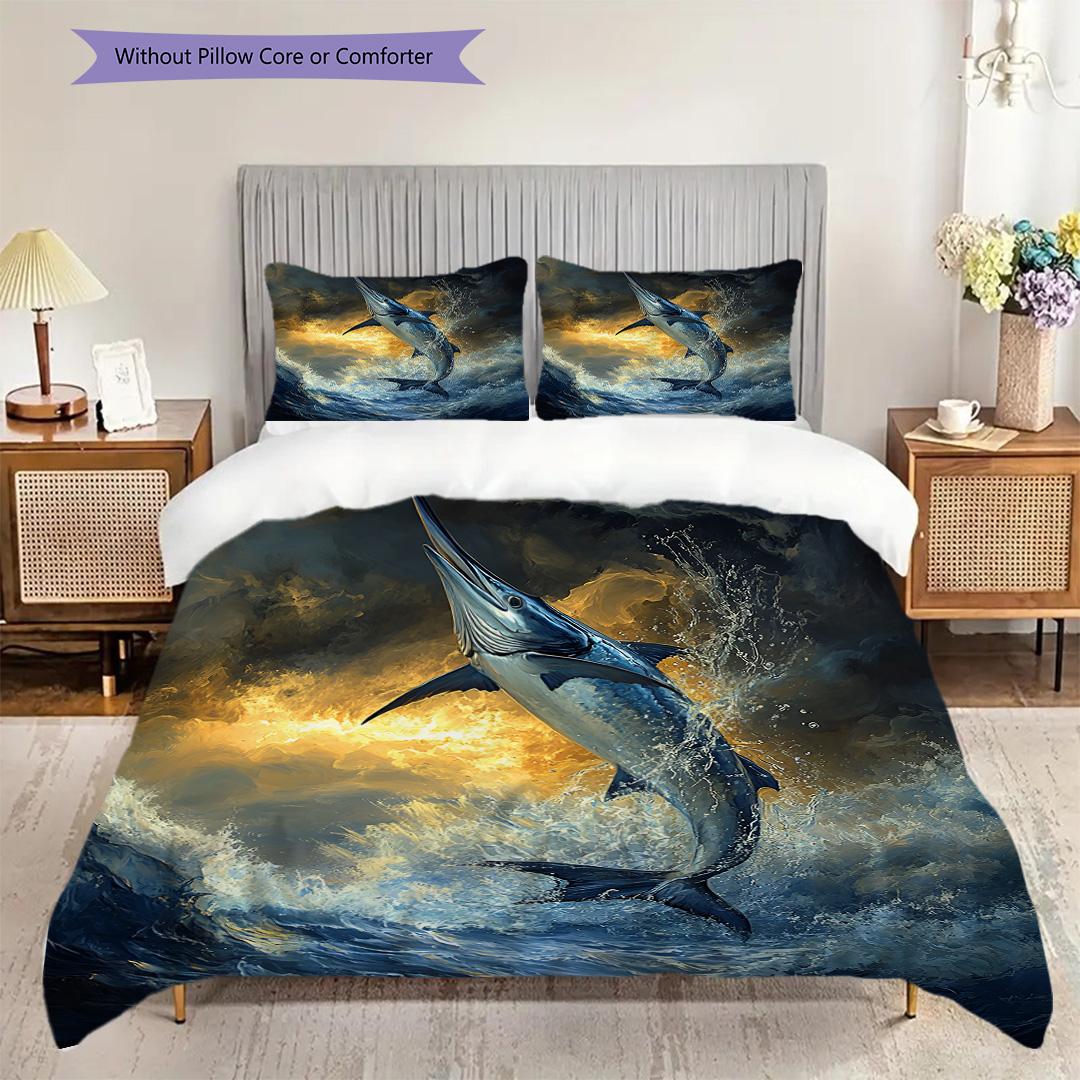 

Tuna Pattern Bedding Quilt Set Quilt Cover Pillowcase Home Decoration Birthday Gift (1 * duvet cover + 2 * pillowcase, without core) 135x200cm