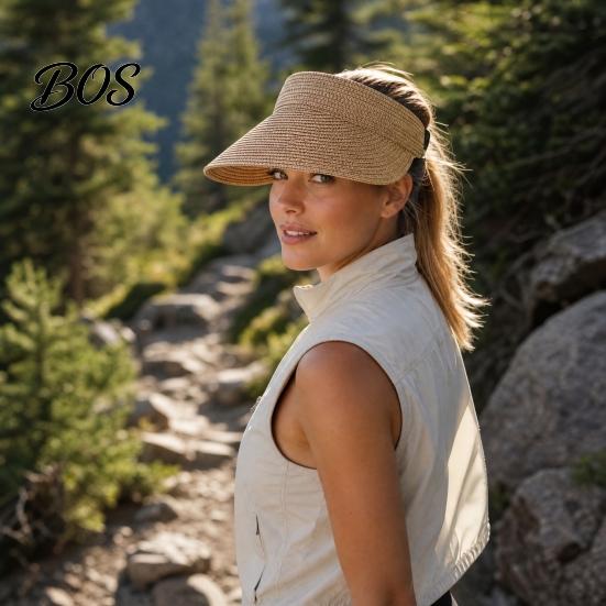 Heat Dissipation Hat Summer Foldable Sun Hat, Adjustable Elastic Buckle Braided Straw Open Top Portable Beach Travel for Women