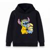 Cute Cartoon Hugging Stitch Minion Print Kids Hoodie, Unisex Boys Girls Casual Long Sleeve Pullover Sweatshirt for Daily Wear School Outdoor