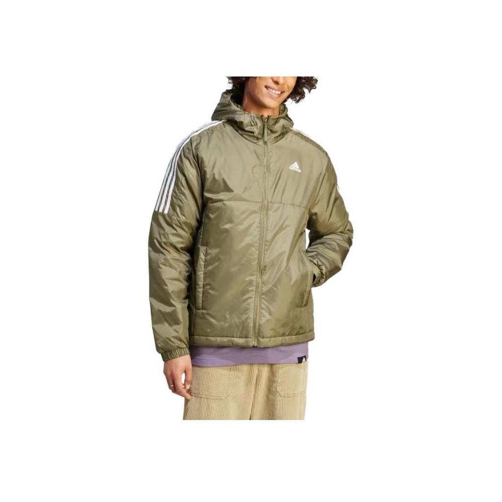 Adidas Essentials Insulated Hooded Jacket Logo Print Zip-Up Jacket Men Jacket Olive HZ5725