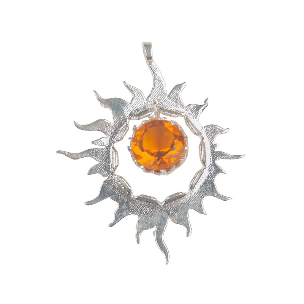 925 Solid Silver Multi Gemstone Sun Health Benefits Unisex Jewelry Pendant 1.76" CP-18