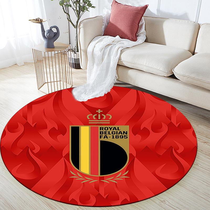 Belgium National Football Team Round Area Rug,Carpet Rug for Living Room Bedroom Sofa Playroom Decor,Non-slip Floor Mat