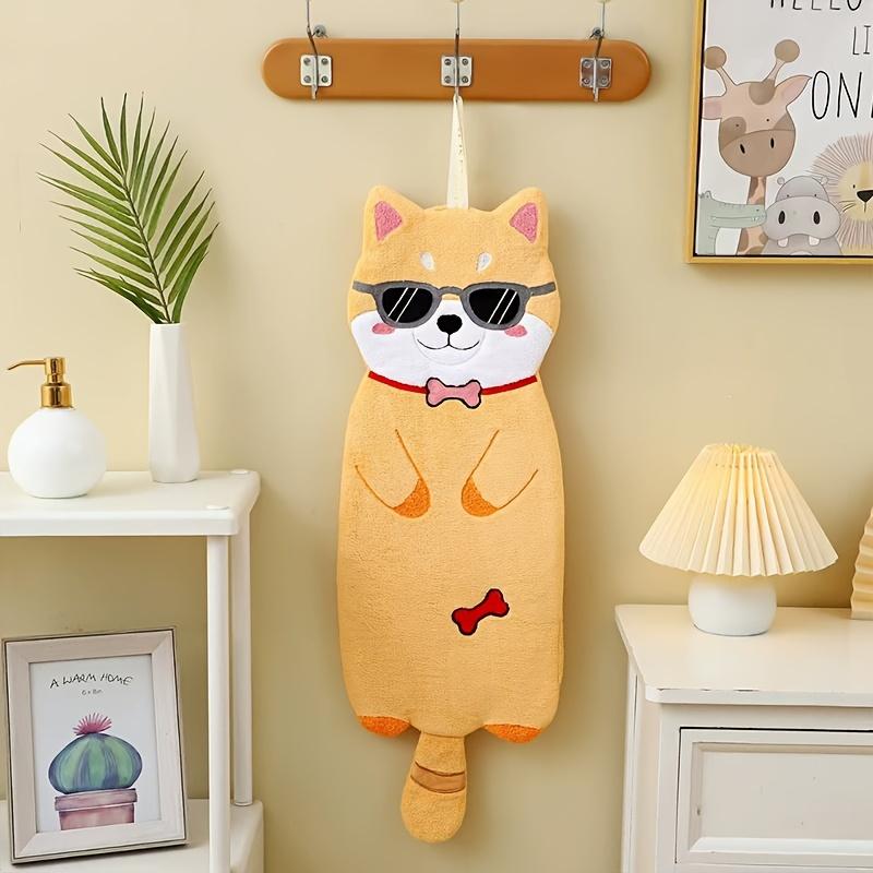 1pc Extra Large Cute Cartoon Hanging Hand Towel Soft Coral Fleece,Thick Absorbent,Decorative Kitchen Bathroom Towel with Fun Animal Designs