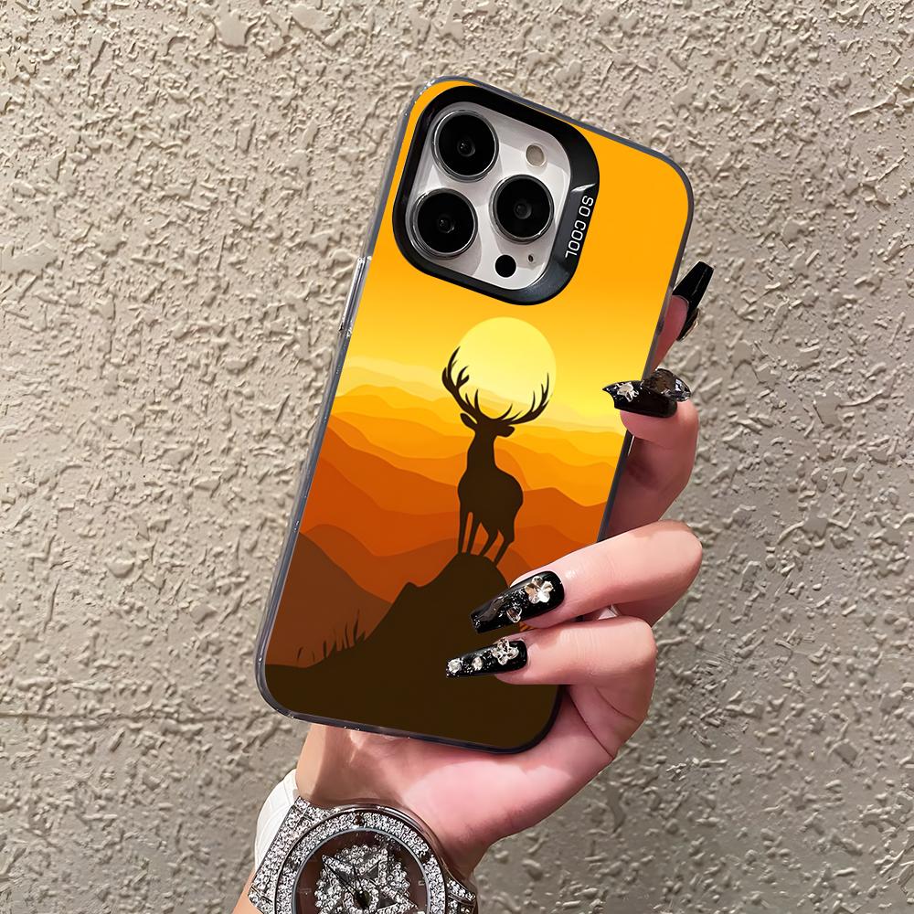 Elk Reindeer Phone Case For IPhone 16 15 14 Plus 13 12 11 Pro 7 8 XS Max XR Silver Black Bumper Case