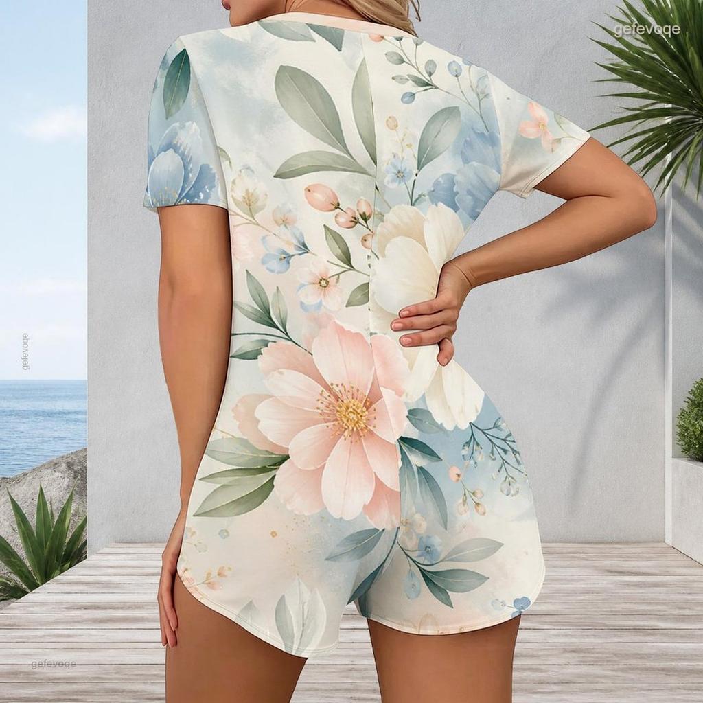 Plus Size Womens Short Sleeve V Neck One Piece Jumpsuit Outfit