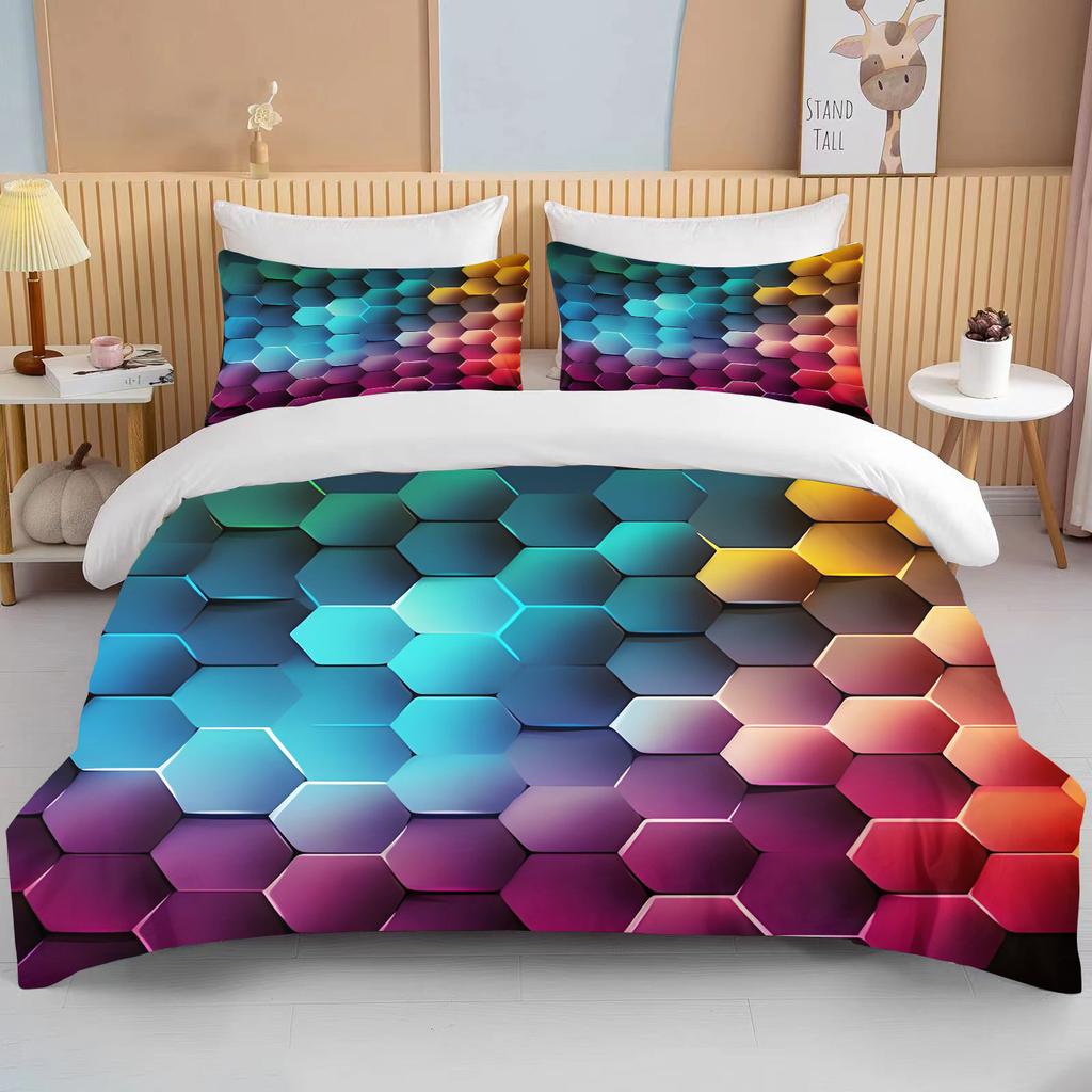 3D Geometric Hexagonal Rhombus Print Bedding Set Duvet Cover 1 Duvet Cover 2 Pillowcases Adult and Kids Bedding Set Luxury Gifts