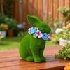Easter Bunny Statue 3D Resin Green Home Decor Wearing A Floral Wreath Easter Bunny Garden Decor for Yard Garden Lawn Porch Door