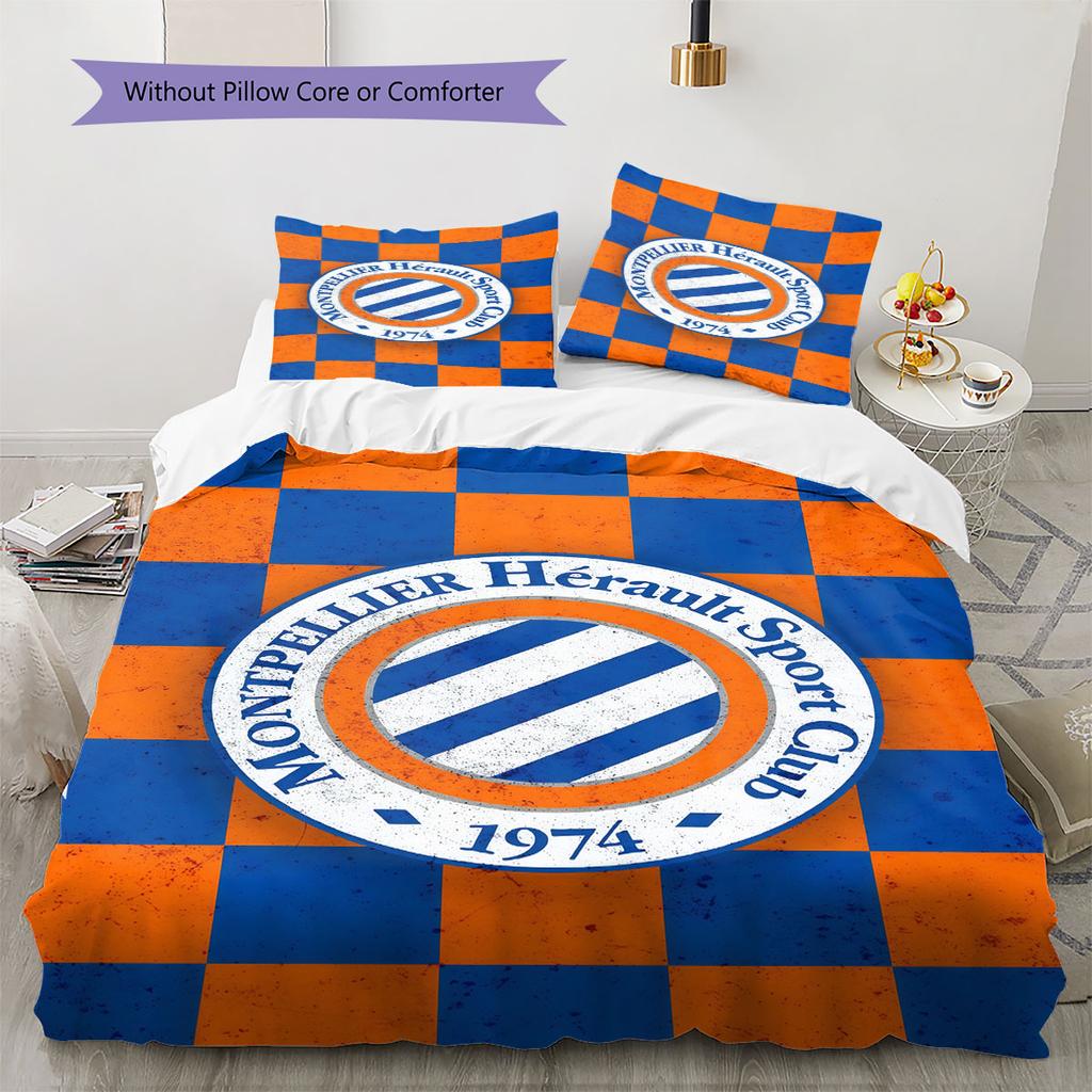 Montpellier HSC Logo Bedding Quilt Set Quilt Cover Pillowcase Home Decoration Birthday Gift (1 * Duvet Cover + 2 * Pillowcase, Without Core)