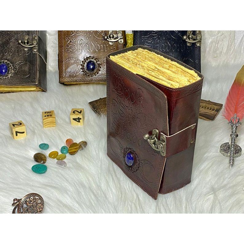 Book of shadows vintage leather journal  grimoire journal with handmade deckle edge paper gifts for men and women