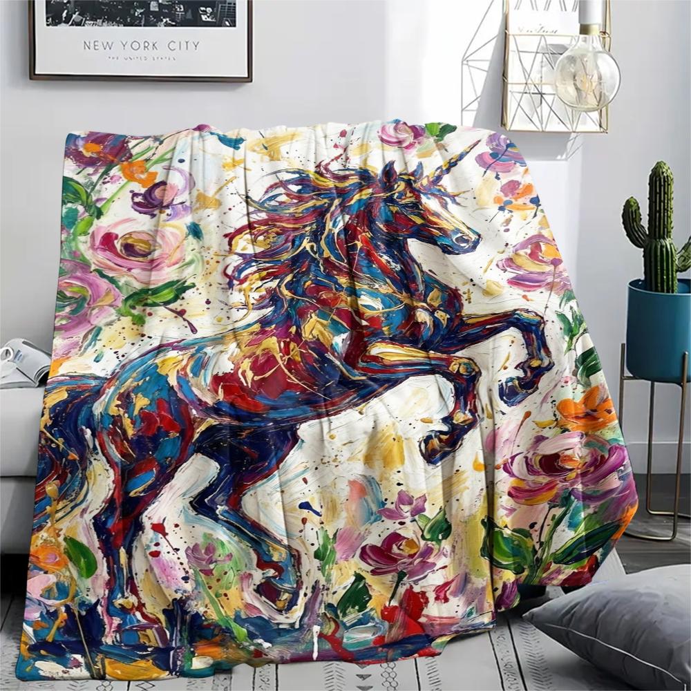 Unicorn Animal Print Flannel Blanket, High Quality Comfortable for All Seasons, Home Decor, Warmth and Comfort, Perfect for Christmas Gifts130