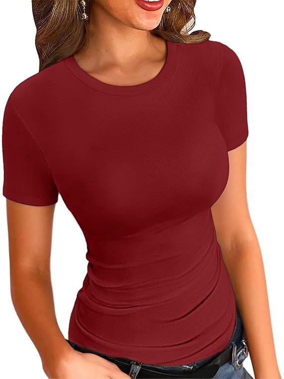 2024 Women's Long-Sleeve Ribbed Crew Neck Slim-Fit T-Shirt
