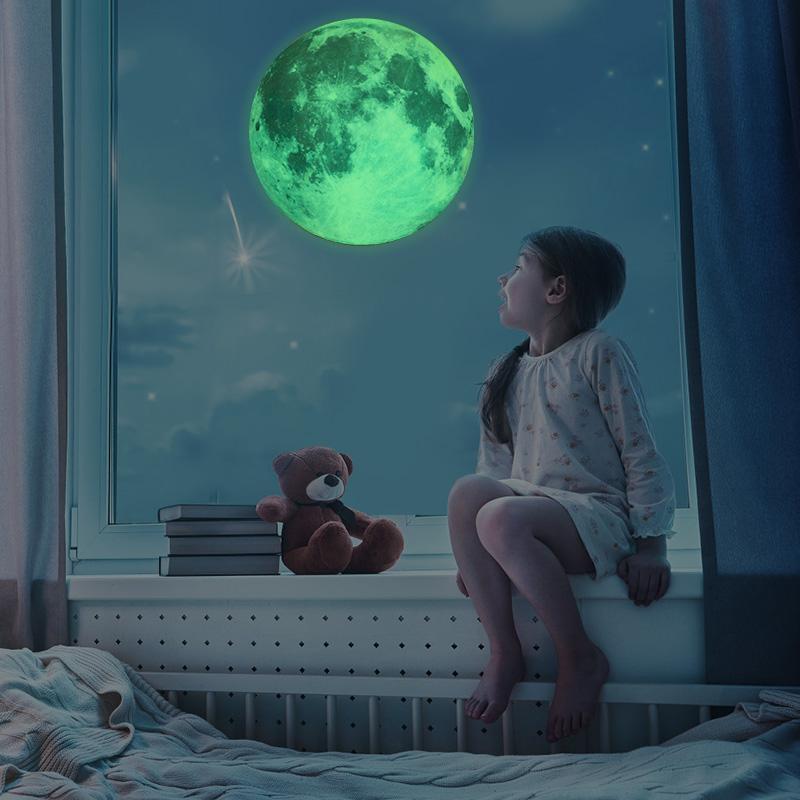 3D Luminous Moon Wall Sticker Glow In The Dark Removable Sticker For Home Decoration Kids Baby Room Space Planet DIY Decals