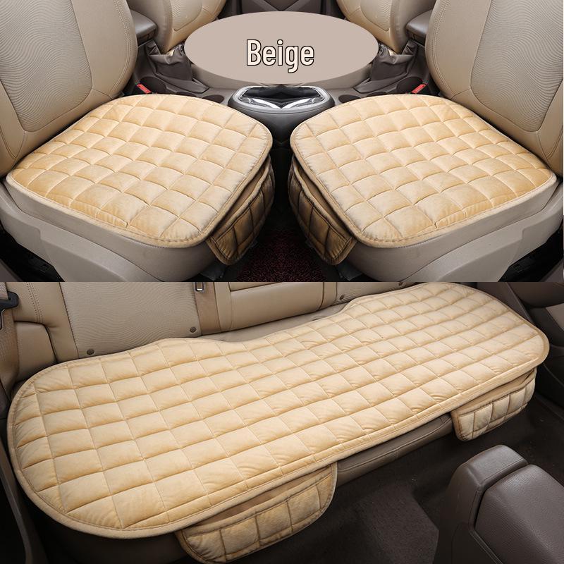 Three-Piece Winter Car Seat Cushion Set - Plush, Warm Cotton Backrest Pad