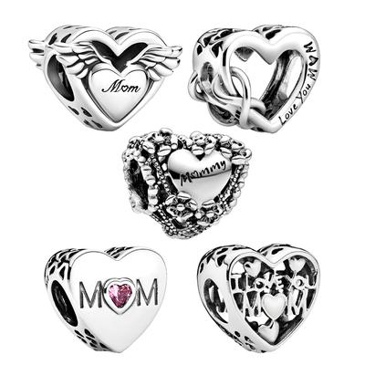 Abalorios de Corazón de Flor Calado para Mamá Plata de Ley S925 Apto para Pulsera Original Fabricación de Joyas para Mujeres Regalo de Cumpleaños