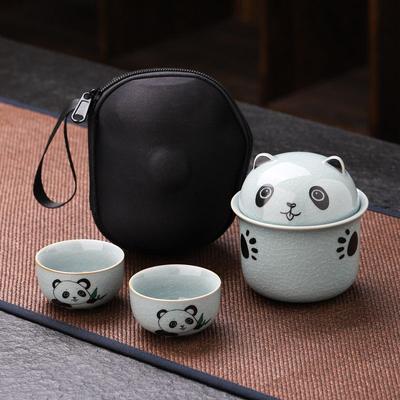Kreatives Panda Keramik Teegeschirr Set, Vintage Stil 1 Teekanne, 2 Teetassen, Keramik, Outdoor, Auto-Montierbar, Tee-Sieb, Teetasse