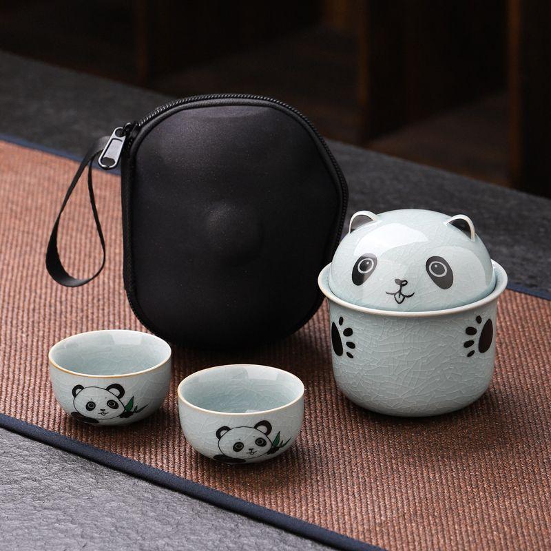 Creative Panda Ceramic Tea Set, Vintage Style 1 Teapot, 2 Tea Cups, Ceramic, Outdoor, Car-Mountable, Tea Infuser, TeaCup