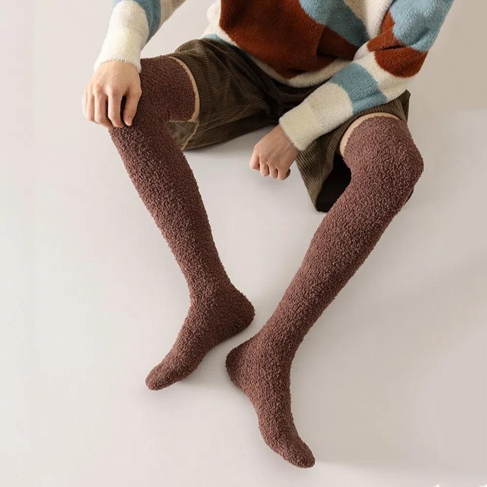 Wollene Korallenfleece-Socken Ins Anti-Rutsch-Bodensocken Causal Oberschenkelhohe Strümpfe Mädchen