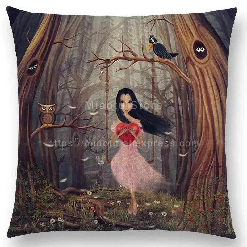 Latest Mysterious Imagine Animals Cushion Cover Forest Raven Fantasy Clouds Sky Moon Stars Earth Dream Girl Prints  Pillow Case