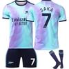Teens Kids Adults Custome Name Football Kits 24/25 Arsenal 2nd Away #7 Bukayo Saka Sport Training Jersey Set with Socks