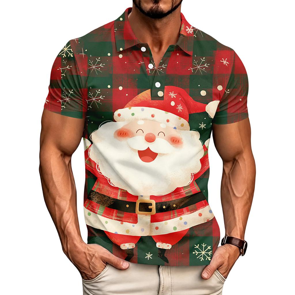 Men's Casual Short Sleeve Shirt with Christmas Print and Loose Fit for Holiday