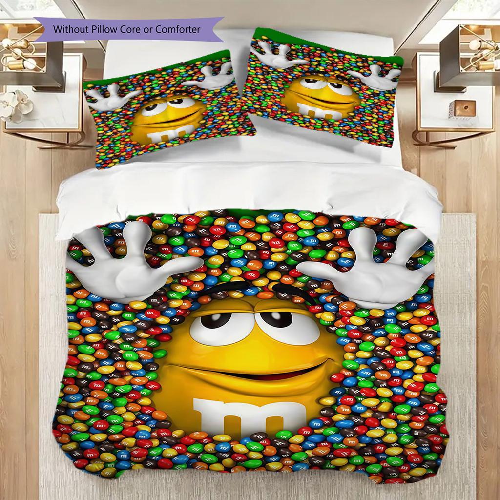 MMs Colorful Characters Shine Bright Bedding(1 * duvet cover + 2 * pillowcase, without core) Christmas birthday gift Duvet cover and pillowcase