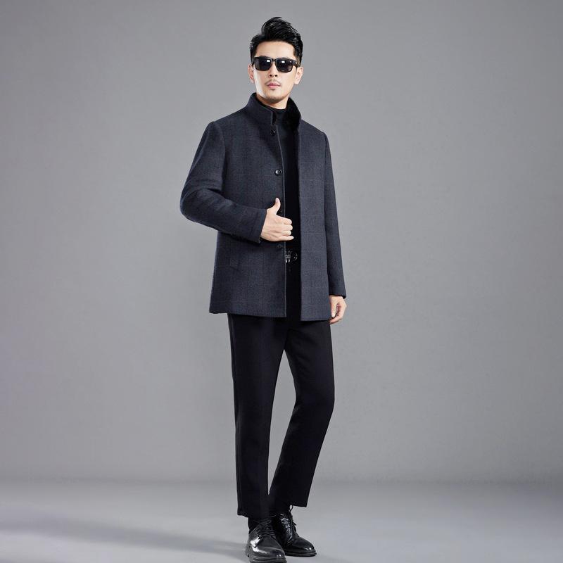 New winter double-sided cashmere coat for men with removable down liner, stand-up collar, thickened high-end wool woolen coat
