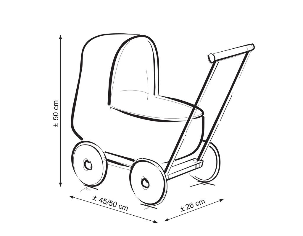 Wicker Doll Stroller with White Embroidered Bedding - Natural