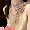 Floral Chiffon Scarf With Rose Decor Sweet Neck Scarf For Women Casual Dress Shirt Accessory