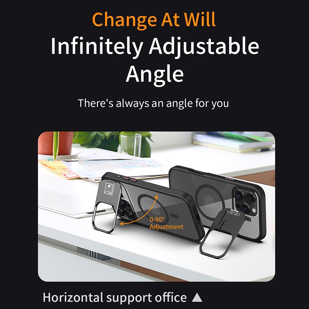 For iPhone 16 Pro Magnetic Case TPU+Acrylic Kickstand Phone Cover with Glass Lens Film