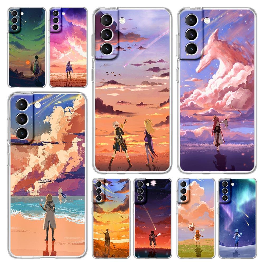 Genshin Impact Game landscape Phone Case For Samsung Galaxy S23 Ultra S22 5G S20 S21 FE 5G S10E S9 S8 S10 Plus Soft Clear Cover