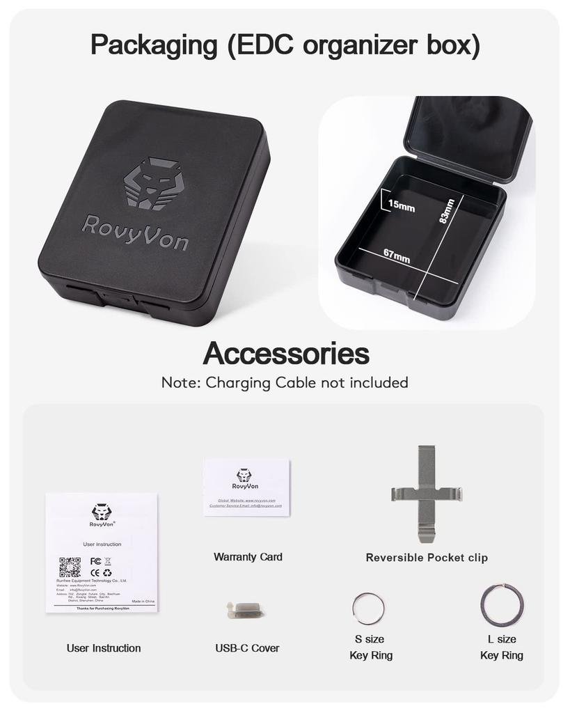 RovyVon E5 Keychain Dual Power USB C Rechargeable and AAA Replaceable EDC 4000K Warm White LED Flashlight with Sidelight for and Emergency Use