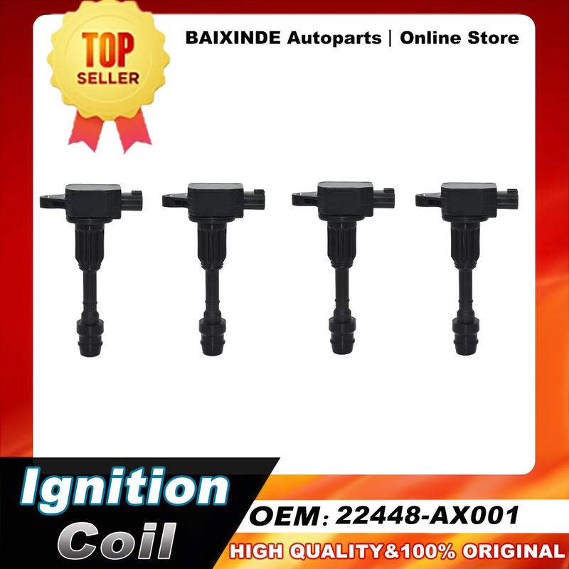 BAIXINDE1/4 PCS OEM 22448-AX001 22448AX001 22448-AX000 Ignition Coil For Nissan March Micra K12 Note E11 1.4 Accessories