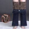 Pantaloni in denim svasati con fodera in velluto di peluche invernale, skinny, casual, caldi, spessi, a vita alta, da donna, da neve, elasticizzati, Vaqueros
