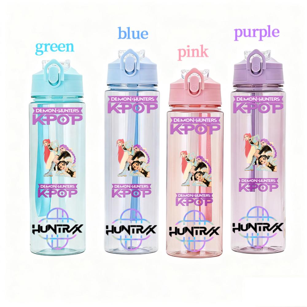 800ML KPOP Demon Hunters Transparent Water Cup Leakproof Shatterproof Anime Fashion Portable Sports Cup designed for Boys and Girls Present