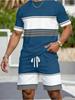 Casual Stripe Printed T-Shirt Shorts Loose Men's Short Sleeve Tee Elastic Waist Shorts Set Sports Clothes