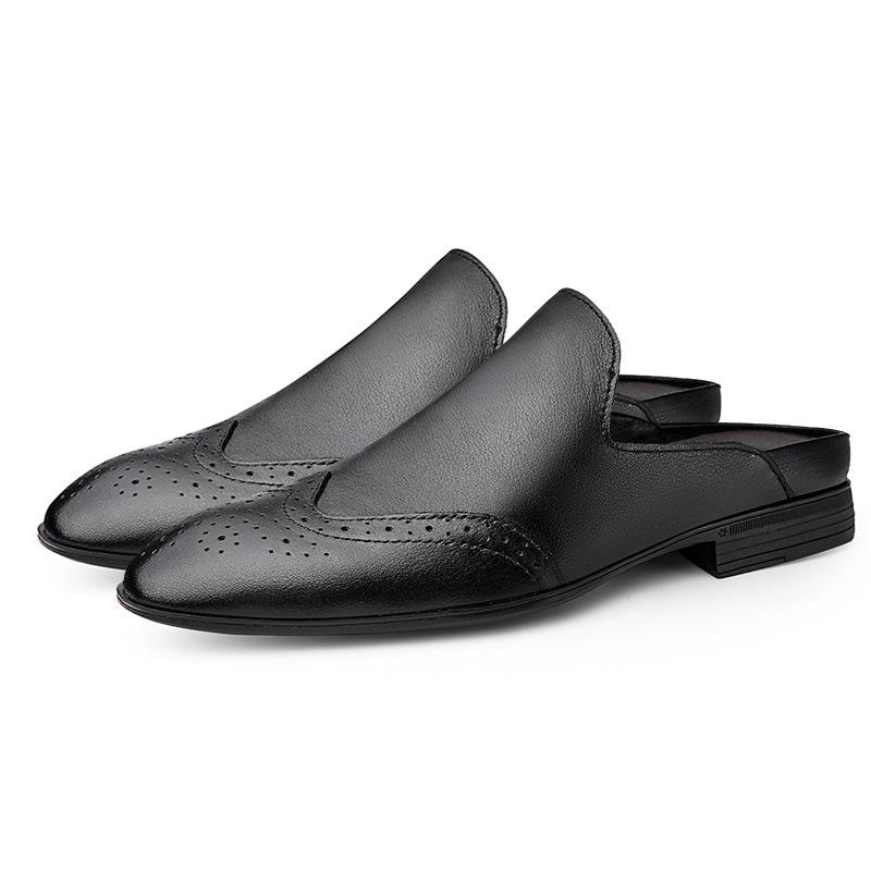

Весенне-осенняя мужская обувь, повседневная кожаная обувь, мужские туфли из коровьей кожи с полупяткой, трендовая обувь на толстой подошве с низким верхом 36