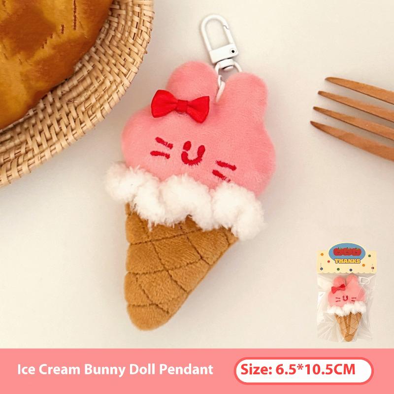 Chaveiro de Pelúcia Animal de Desenho Animado Fofo Sorvete Kawaii Cachorro Coelho Urso Boneca de Pelúcia Pingente Brinquedo Argola de Chave Decoração de Mochila Presentes