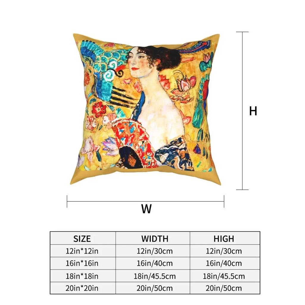 Gustav Klimt Lady With Fan Square Pillow Case Polyester Throw Pillow Fashion Cushion Covers