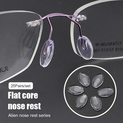 25Pairs/Set Plug-In Eyeglasses Nose Pads Transparent Pvc Anti Slip Nosepads Flat Oval Eyewear Bracket Eyeglass Accessory