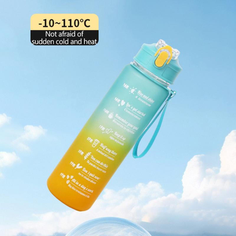 800ml Sportflasche mit Zeiteinteilung BPA-frei Outdoor Farbverlauf Sportwasserflasche Tragbar Große Kapazität Fitnessstudio Trinkbecher mit Strohhalm