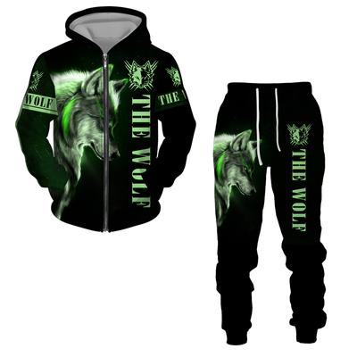 The Wolf 3D Print Men's Zipper Tracksuit Suit Casual Hoodie And Pants 2pcs Sets Oversized Sweatshirts Spring Autumn Men Clothing