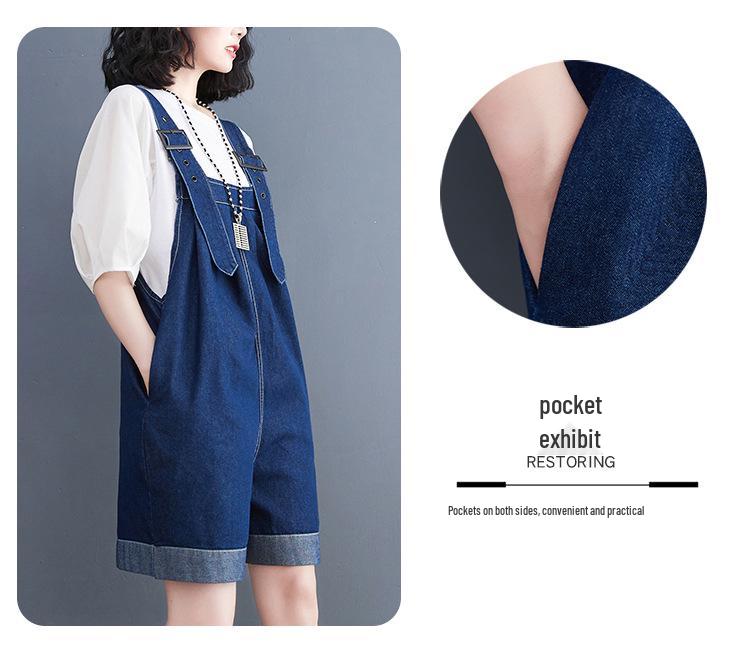 2026 Summer Washed Denim Casual Slimming Plus Size Five-Point Overalls Dress