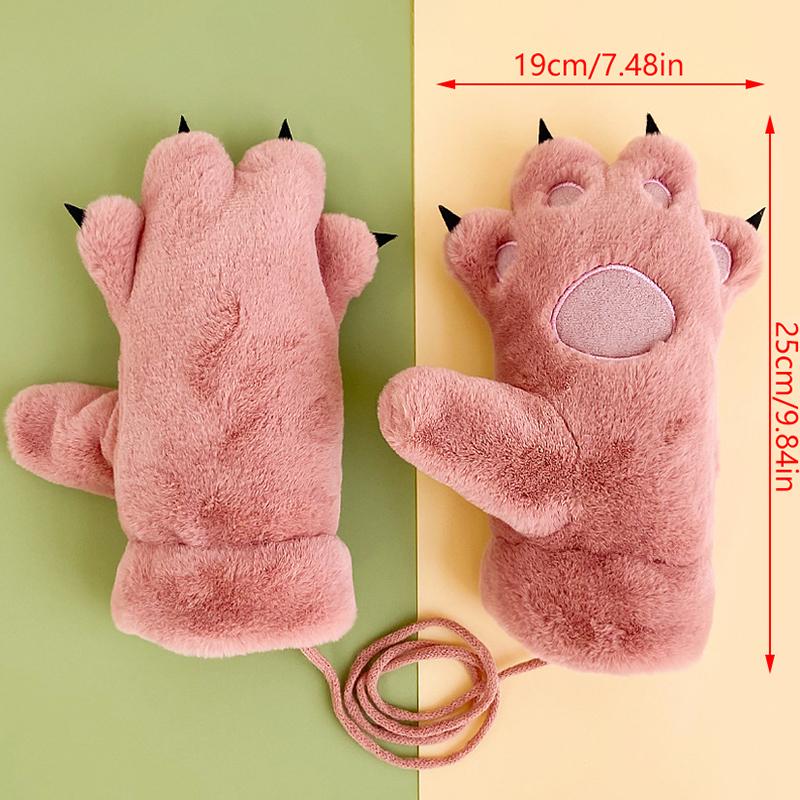 1 Pair Winter Women Bear Palm Paw Plush Gloves Lovers Plushclaw Glove Fluffy Cat Paw Full Finger Gloves Contains Plush Inside