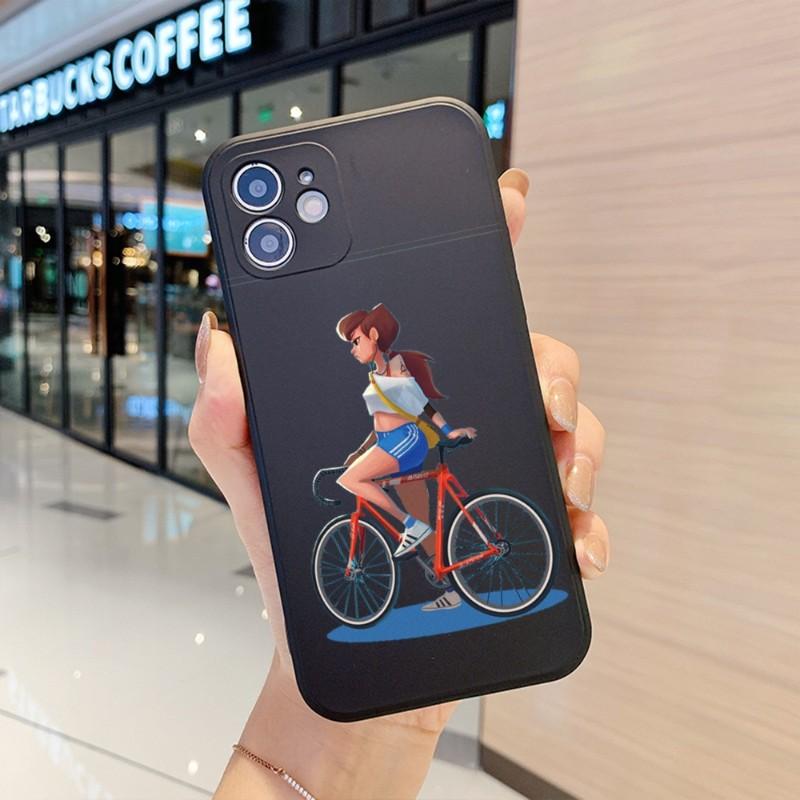 Kryt na telefon s motivem cyklistické dívky pro iPhone 14 11 12 13 Pro Max X XR XSMax 6 6S 7 8 Plus SE 2022 Měkký čtvercový barevný kryt na telefon
